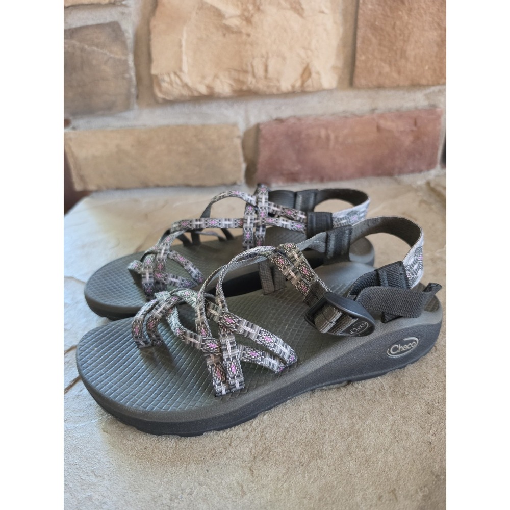 Chaco Sandals Womens 9 ZX2 Grey Purple Double Strap Toe Loop Hiking Water Shoes